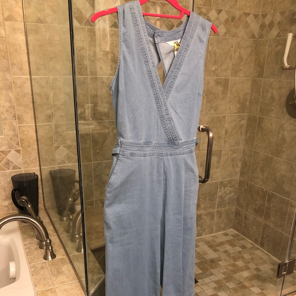 Chambray wide-leg romper sleeveless